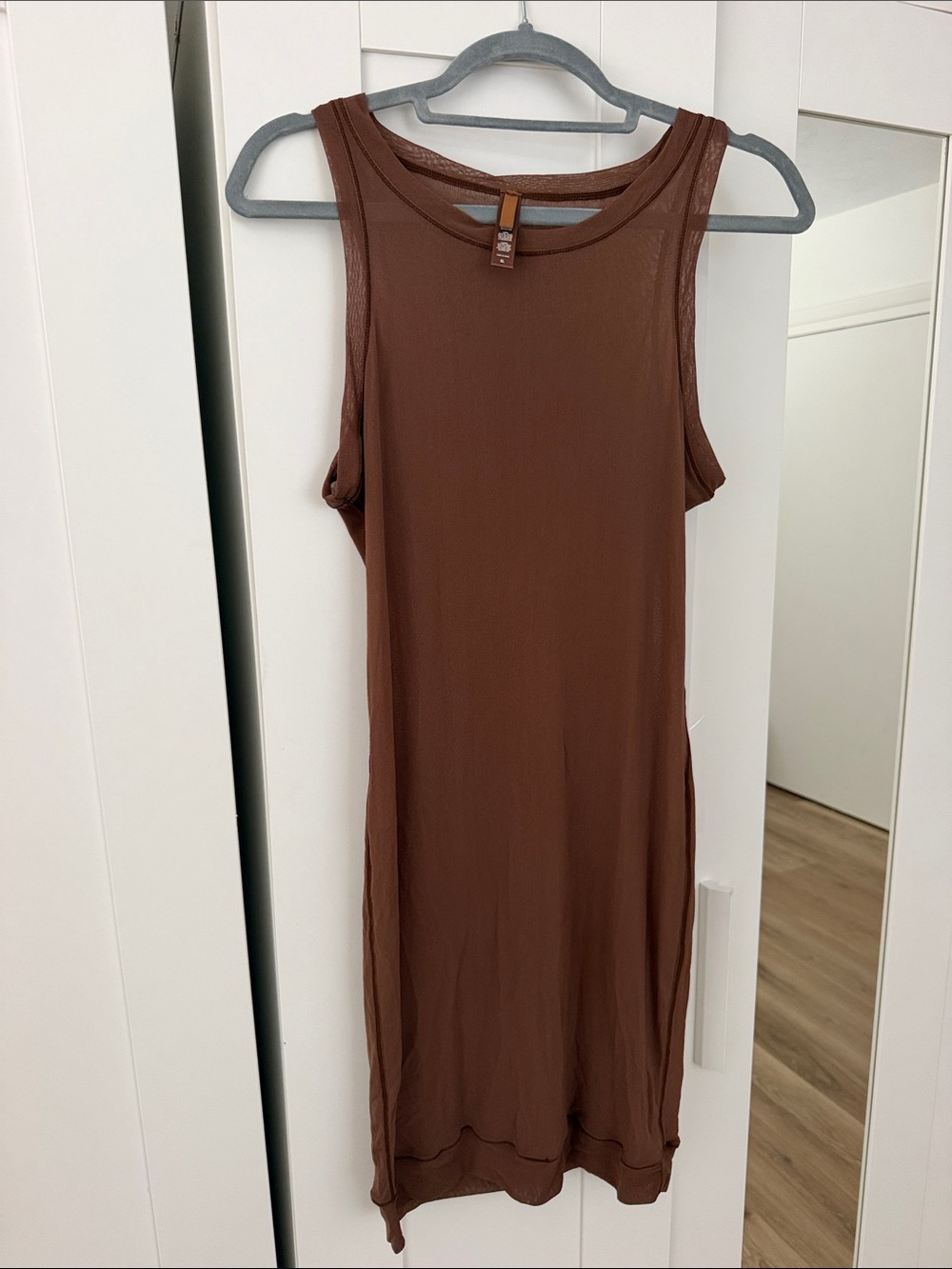 SKIMS Sleeveless Brown Sheer Midi Dress